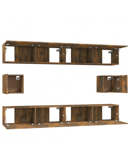 Set di Mobili Porta TV 6 pz Rovere Fumo in Legno Multistrato