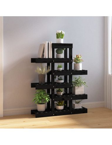 Supporto per Piante Nero 85x25x109,5 cm Legno Massello di Pino