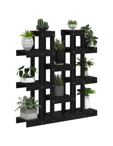 Supporto per Piante Nero 104,5x25x109,5 cm Legno Massello Pino