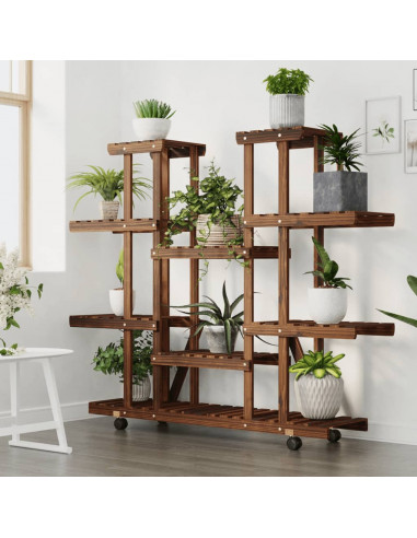 Portafiori con Ruote 110x25x115 cm in Legno Massello di Abete