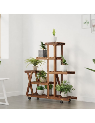 Portafiori con Ruote 95x25x101 cm in Legno Massello di Abete