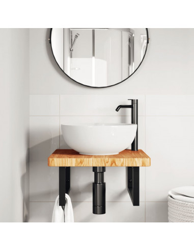 Ripiano a Parete per Lavabo in Acciaio e Massello di Rovere