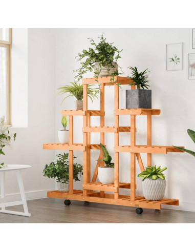 Portafiori con Ruote 110x25x101 cm in Legno Massello di Abete