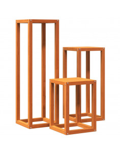Supporti per Piante 3 pz Marrone Cera in Legno Massello di Pino 2