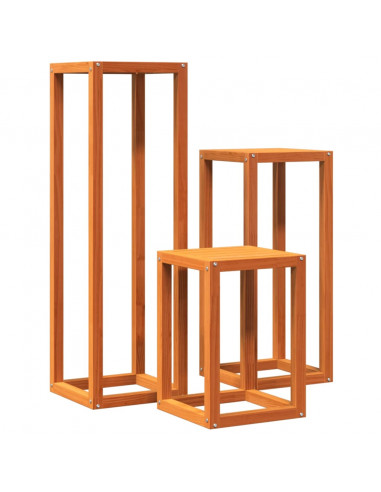 Supporti per Piante 3 pz Marrone Cera in Legno Massello di Pino