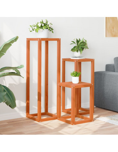 Supporti per Piante 3 pz Marrone Cera in Legno Massello di Pino