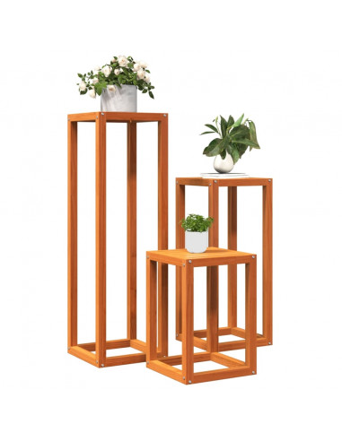 Supporti per Piante 3 pz Marrone Cera in Legno Massello di Pino