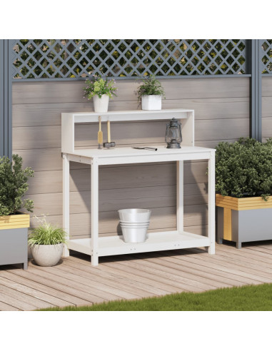 Tavolo Invaso con Ripiani Bianco 108x50x109,5 cm Massello Pino