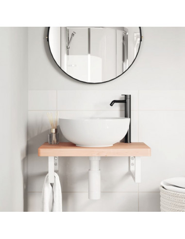 Ripiano a Parete per Lavabo in Acciaio e Massello di Faggio