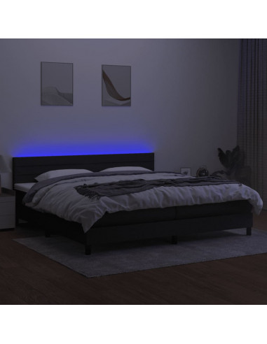Letto a Molle Materasso e LED Nero 200x200cm in Tessuto