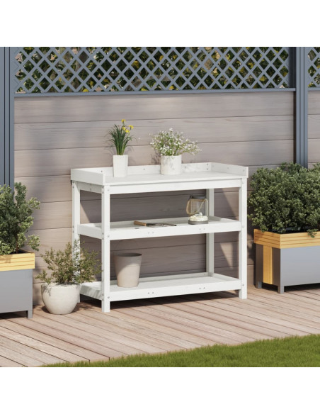 Tavolo Invaso con Ripiani Bianco 108x45x86,5 cm Massello Pino