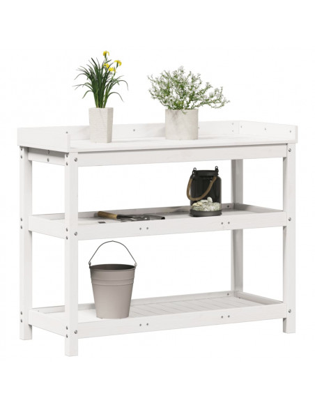 Tavolo Invaso con Ripiani Bianco 108x45x86,5 cm Massello Pino
