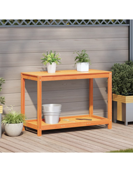 Tavolo Invasatura Ripiano Marrone Cera 108x50x75 Massello Pino