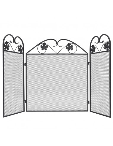 Recinzione per Camino a 3 Pannelli in Ferro Nero