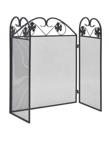 Recinzione per Camino a 3 Pannelli in Ferro Nero