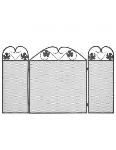 Recinzione per Camino a 3 Pannelli in Ferro Nero
