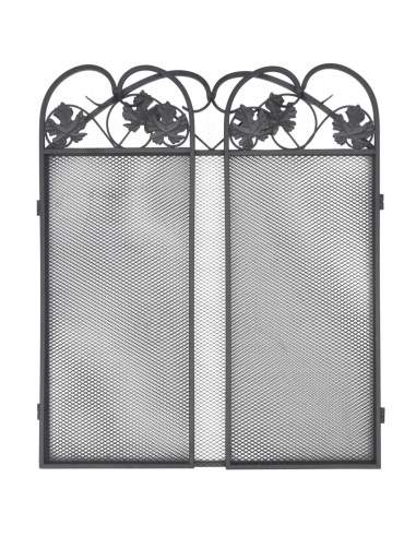 Recinzione per Camino a 3 Pannelli in Ferro Nero