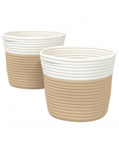 Cestini Portaoggetti 2pz Beige e Bianco Ø24x18 cm in Cotone 2