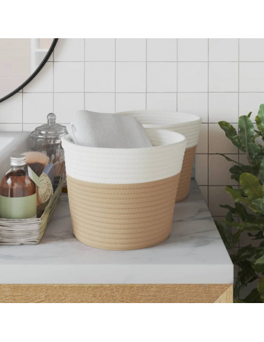 Cestini Portaoggetti 2pz Beige e Bianco Ø24x18 cm in Cotone