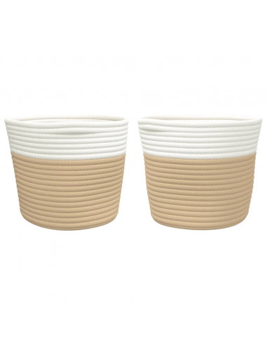 Cestini Portaoggetti 2pz Beige e Bianco Ø24x18 cm in Cotone