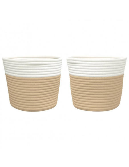 Cestini Portaoggetti 2pz Beige e Bianco Ø24x18 cm in Cotone