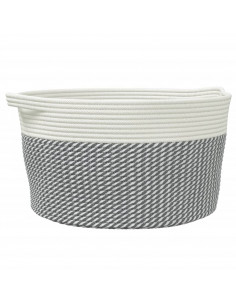 Cestino Portaoggetti Grigio e Bianco Ø40x25 cm in Cotone 2