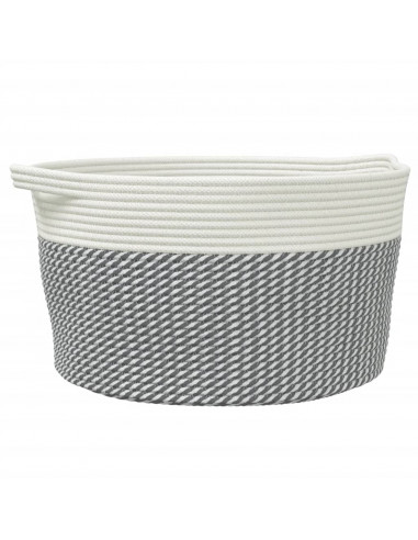 Cestino Portaoggetti Grigio e Bianco Ø40x25 cm in Cotone