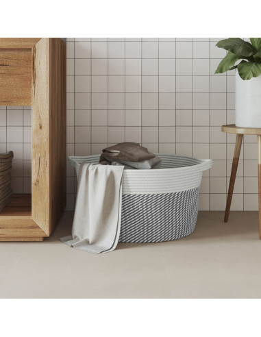 Cestino Portaoggetti Grigio e Bianco Ø40x25 cm in Cotone