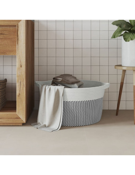 Cestino Portaoggetti Grigio e Bianco Ø40x25 cm in Cotone