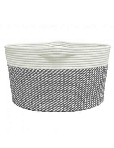 Cestino Portaoggetti Grigio e Bianco Ø40x25 cm in Cotone