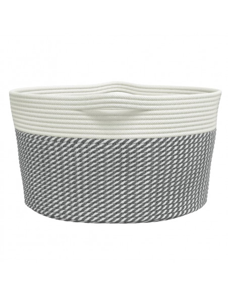 Cestino Portaoggetti Grigio e Bianco Ø40x25 cm in Cotone