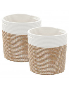 Cestini Portaoggetti 2pz Marrone e Bianco Ø28x28 cm in Cotone 2