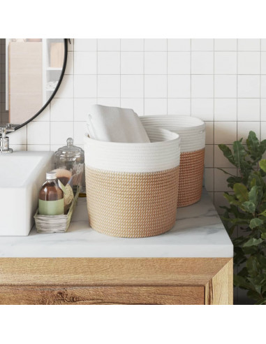 Cestini Portaoggetti 2pz Marrone e Bianco Ø28x28 cm in Cotone