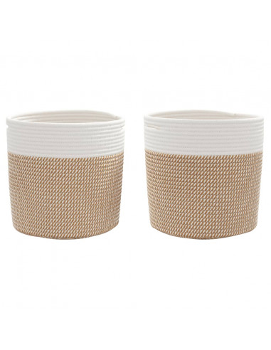 Cestini Portaoggetti 2pz Marrone e Bianco Ø28x28 cm in Cotone
