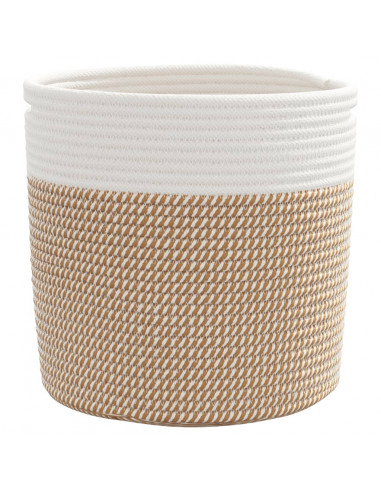 Cestini Portaoggetti 2pz Marrone e Bianco Ø28x28 cm in Cotone