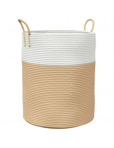 Cestino Portaoggetti Beige e Bianco Ø38x46 cm in Cotone 2