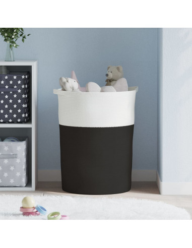 Cestino Portaoggetti Nero e Bianco Ø49x65 cm in Cotone