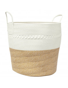 Cestino Portaoggetti Marrone e Bianco Ø43x38 cm in Cotone 2