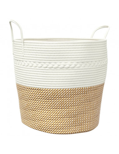 Cestino Portaoggetti Marrone e Bianco Ø43x38 cm in Cotone
