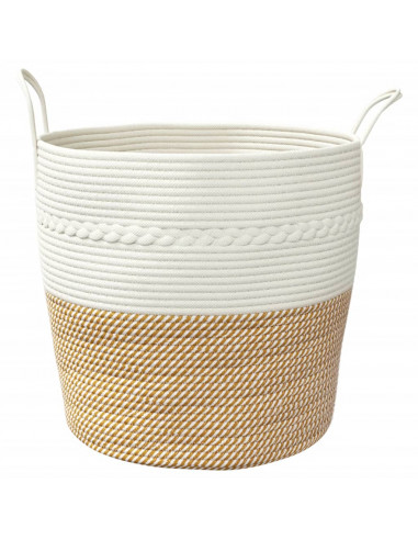Cestino Portaoggetti Marrone e Bianco Ø43x38 cm in Cotone