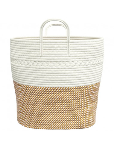 Cestino Portaoggetti Marrone e Bianco Ø43x38 cm in Cotone