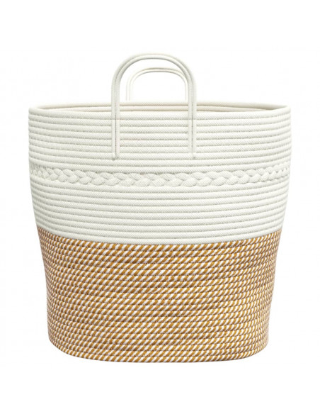 Cestino Portaoggetti Marrone e Bianco Ø43x38 cm in Cotone