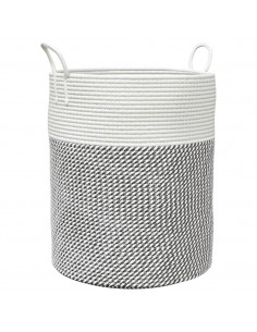 Cestino Portaoggetti Grigio e Bianco Ø38x46 cm in Cotone 2
