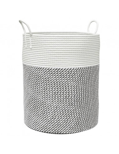 Cestino Portaoggetti Grigio e Bianco Ø38x46 cm in Cotone
