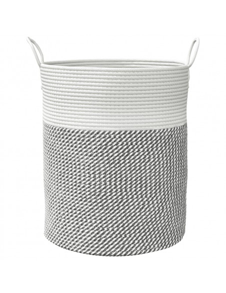 Cestino Portaoggetti Grigio e Bianco Ø38x46 cm in Cotone