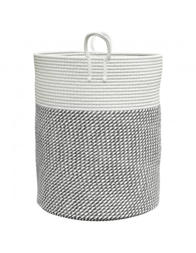Cestino Portaoggetti Grigio e Bianco Ø38x46 cm in Cotone