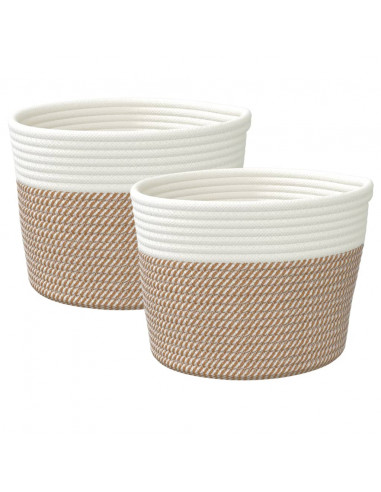 Cestini Portaoggetti 2pz Marrone e Bianco Ø24x18 cm in Cotone