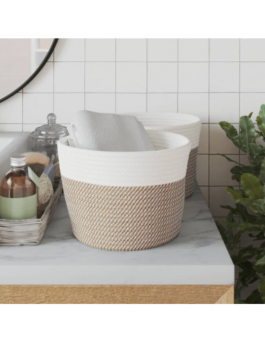 Cestini Portaoggetti 2pz Marrone e Bianco Ø24x18 cm in Cotone