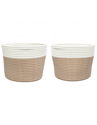 Cestini Portaoggetti 2pz Marrone e Bianco Ø24x18 cm in Cotone