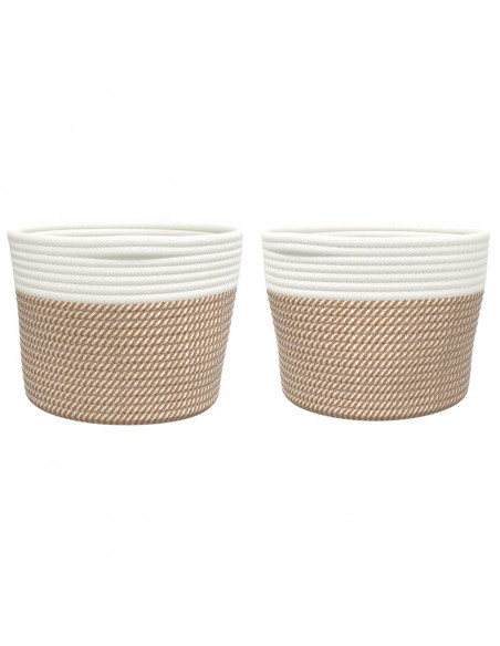 Cestini Portaoggetti 2pz Marrone e Bianco Ø24x18 cm in Cotone